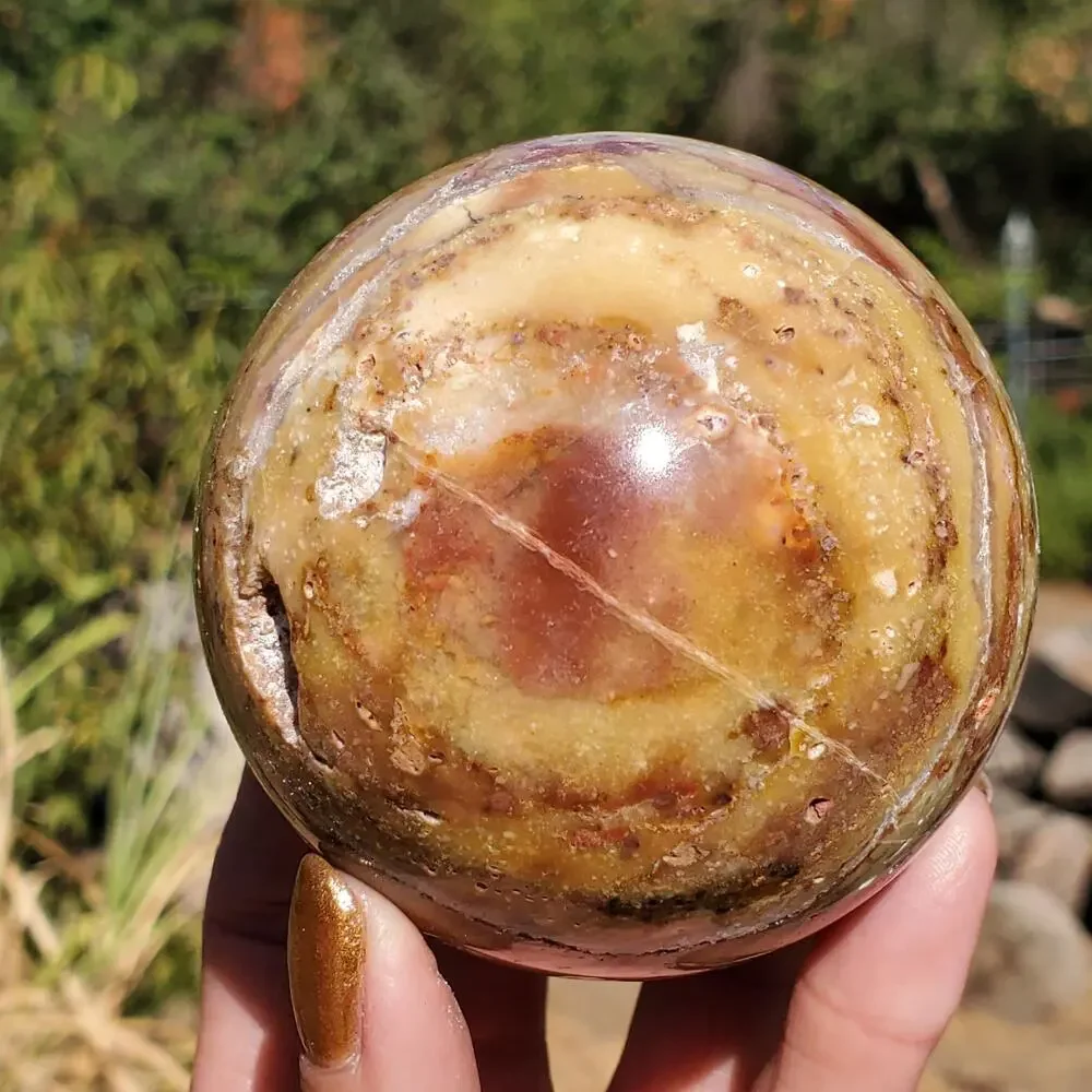 Pink Ocean Ibis Jasper Brecciated Sphere w/ Caves Druzy 458 grams 71mm